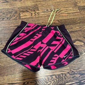 NIKE Dri Fit Athletic Running Shorts Striped Hot Pink Black Neon Size S